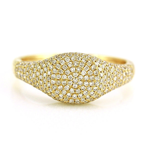 0.58ct Pavé Round Diamonds in 14K Gold Signet Band Ring