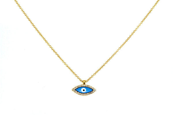 0.09ct Pavé Round Diamonds in 14K Gold Evil Eye Charm Pendant Necklace
