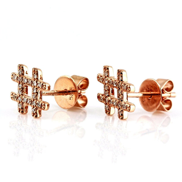 0.12ct Round Pavé Diamonds in 14K Gold Hashtag Stud Earrings