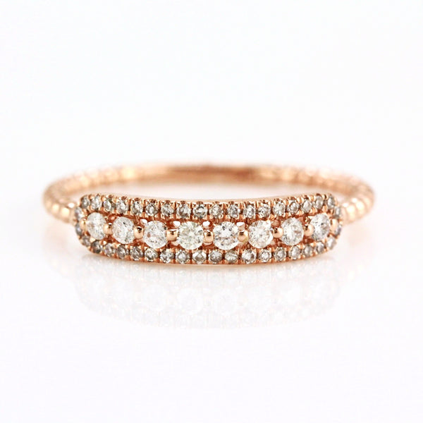 0.27ct Pavé Round Diamonds in 14K Gold Skinny Beaded Band ID Ring
