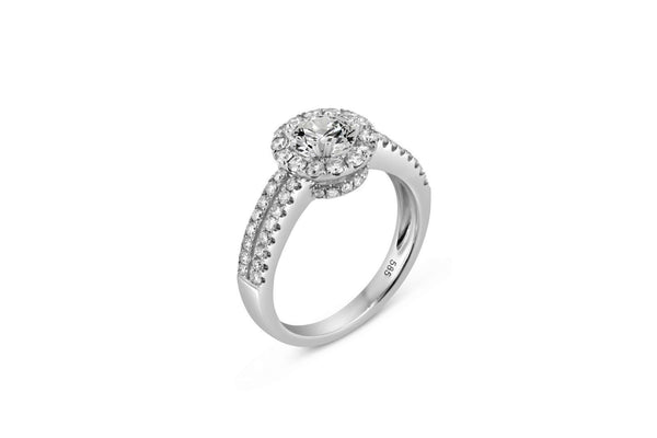 0.54ct Pavé Side Diamonds in 14K White Gold Semi-Mount Halo Ring