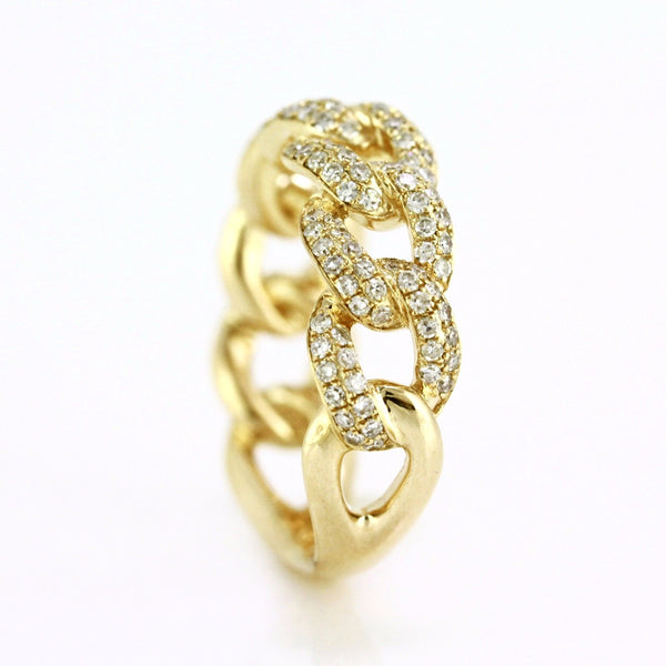 0.78ct Pavé Round Diamonds in 14K Gold Cuban Curb Link Band Ring