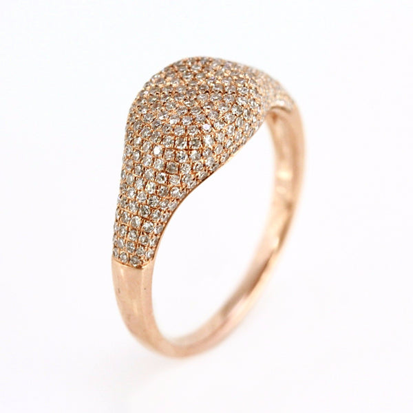 0.58ct Pavé Round Diamonds in 14K Gold Signet Band Ring