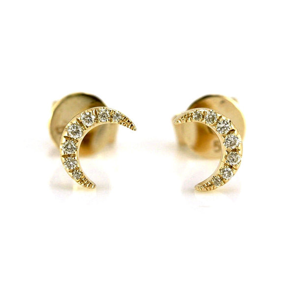 0.06ct Pavé Round Diamonds in 14K Gold Mini Crescent Moon Stud Earrings