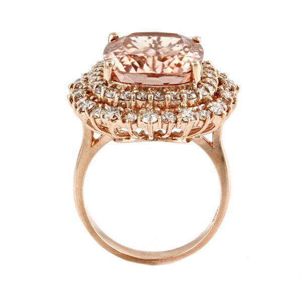 11.78tcw Cushion Morganite & Diamonds in 14K Rose Gold Anniversary Ring