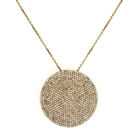 1.23ct Micro Pavé Round Diamonds in 14K Gold Round Diamonds Medium Disc Pendant Necklace