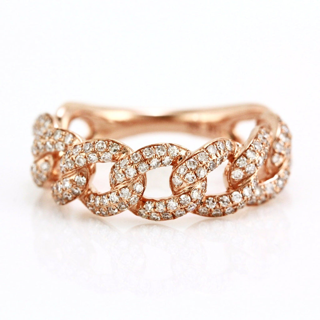 0.78ct Pavé Round Diamonds in 14K Gold Cuban Curb Link Band Ring