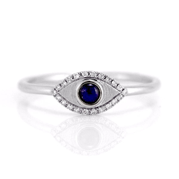 0.15ct Lapis Lazuli & Diamonds in 14K Gold Evil Eye Statement Ring