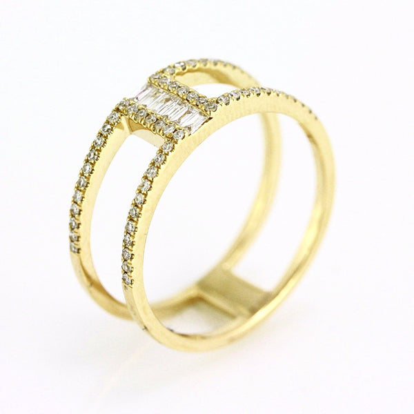0.29ct Baguette & Round Diamonds in 14K Gold Bridge Double Band Ring