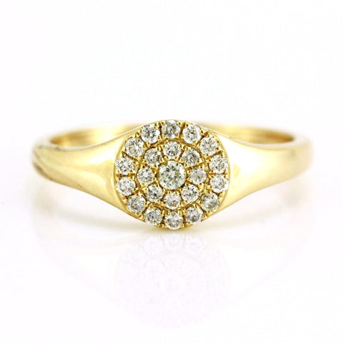 0.25ct Pavé Round Diamonds in 14K Gold Signet Band Ring