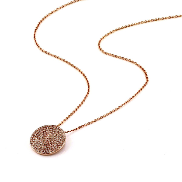 0.53ct Micro Pavé Round Diamonds in 14K Gold Round Diamonds Small Disc Pendant Necklace