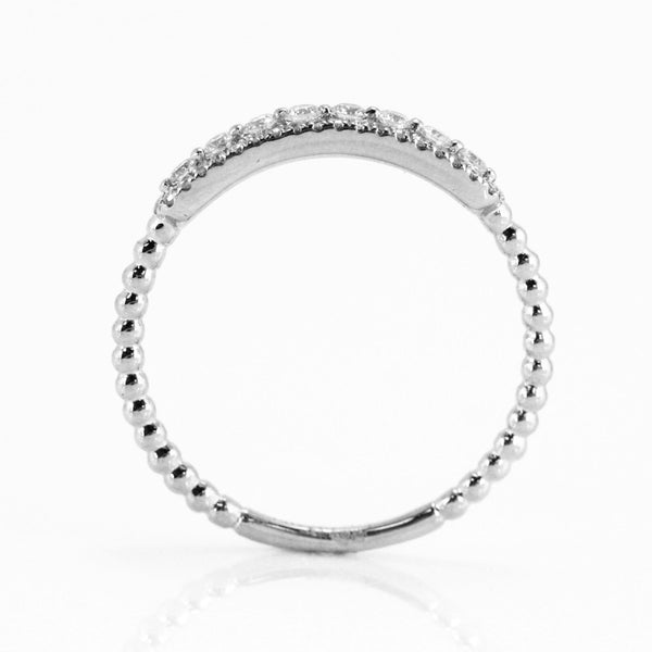 0.27ct Pavé Round Diamonds in 14K Gold Skinny Beaded Band ID Ring