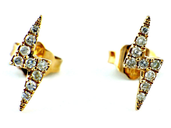 0.10ct Micro Pavé Round Diamonds in 14K Gold Lightning Bolt Stud Earrings