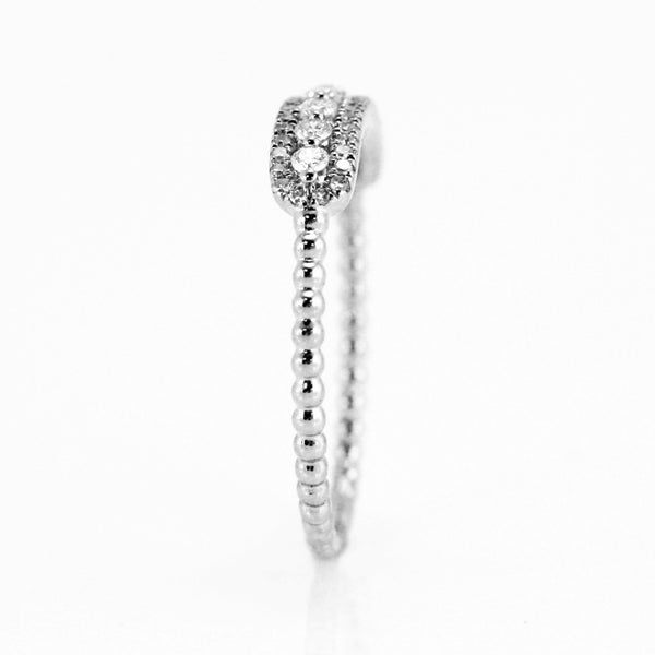 0.27ct Pavé Round Diamonds in 14K Gold Skinny Beaded Band ID Ring
