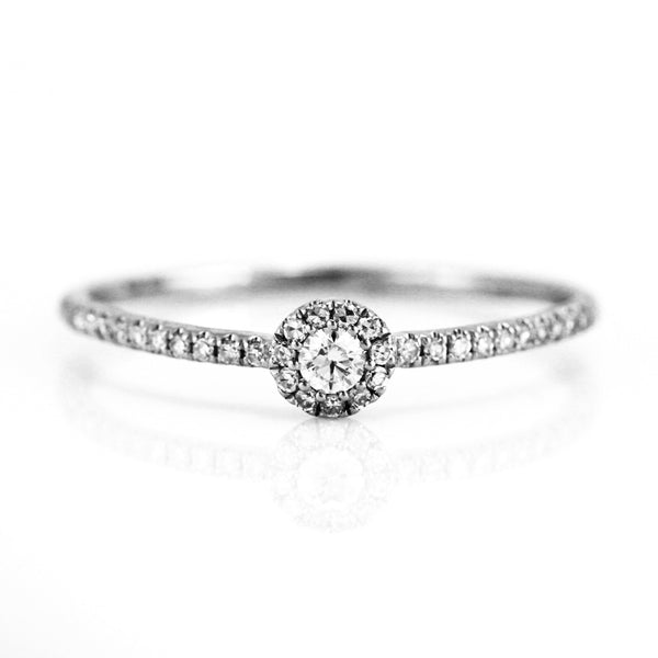 0.15ct Pavé Round Diamonds in 14K Gold Solitaire Halo Ring